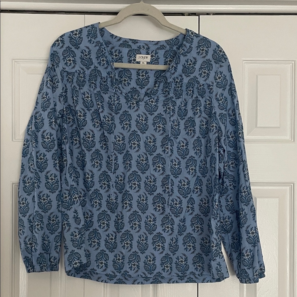 J. Crew Blue Patterned Blouse